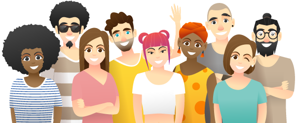 A group of diverse people helps improve the remote work experience.