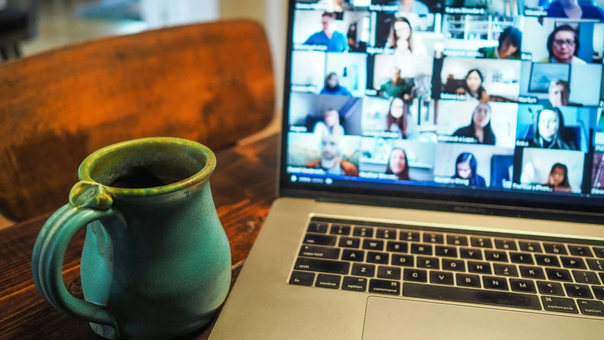 Coffee and Laptop with Remote Team