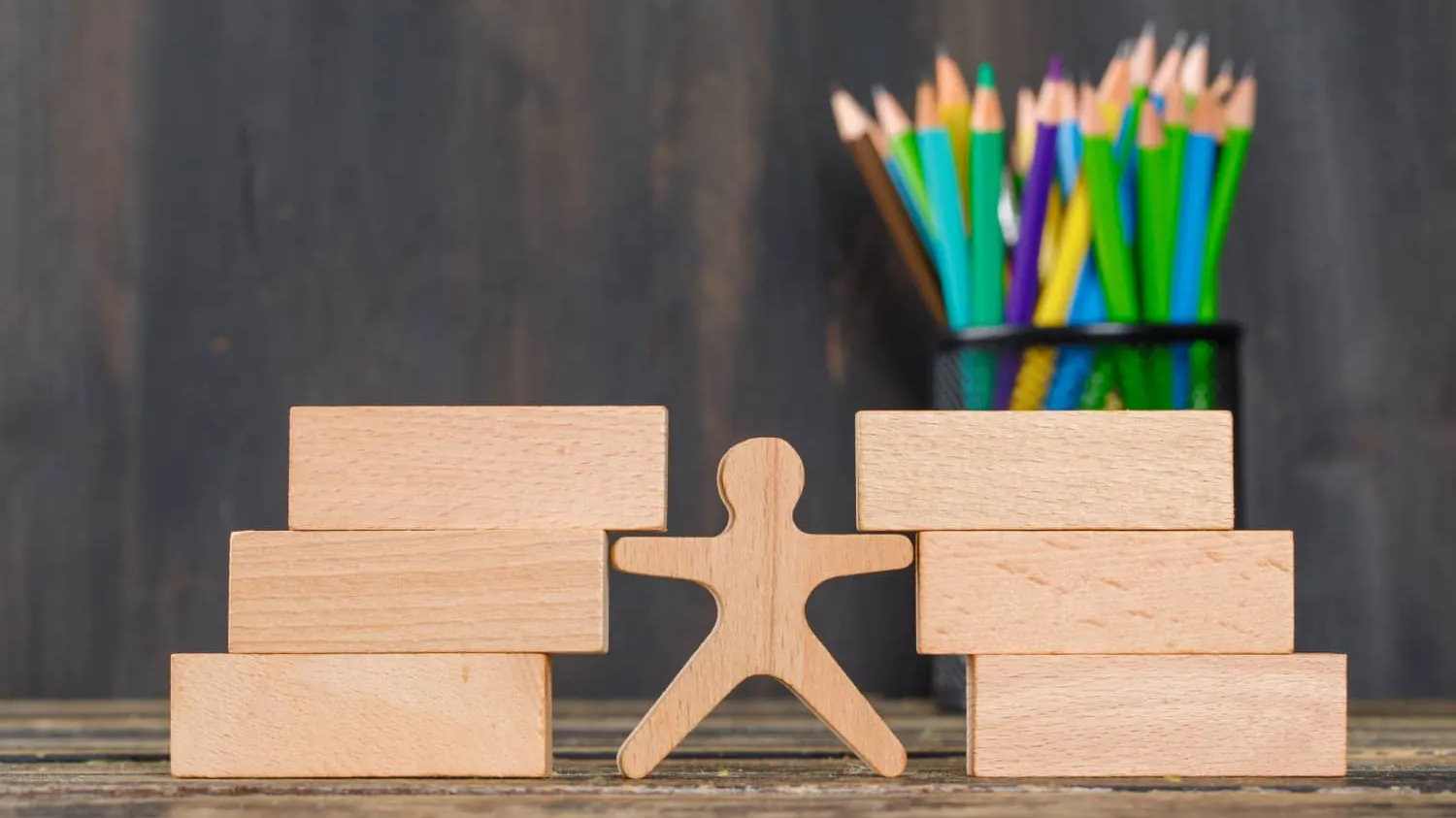 Wood Block Person Holding Together